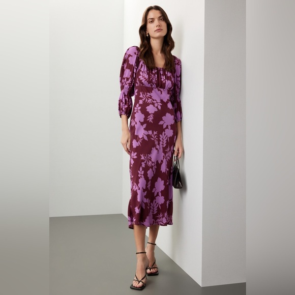 Peter Som Collective Floral Midi Square-neck Dress Womens size 8 maxi midi lined - Picture 1 of 10